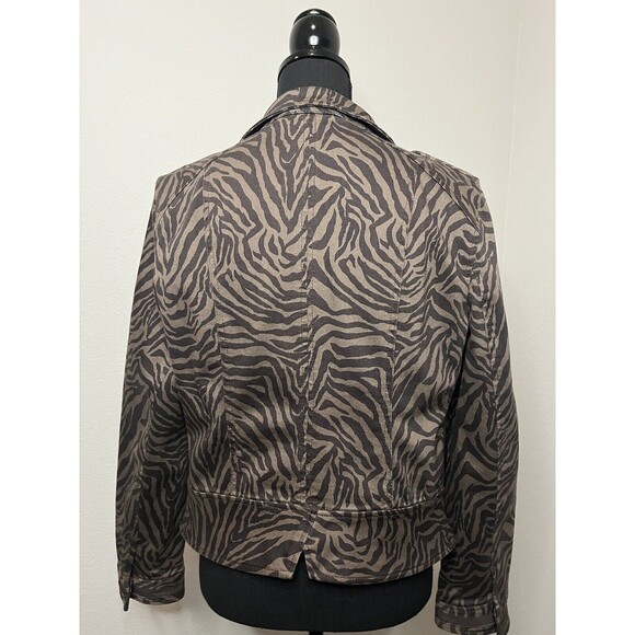 White House Black Market Women's Chocolate Brown Zebra Print Jacket Size 10 - Picture 4 of 16